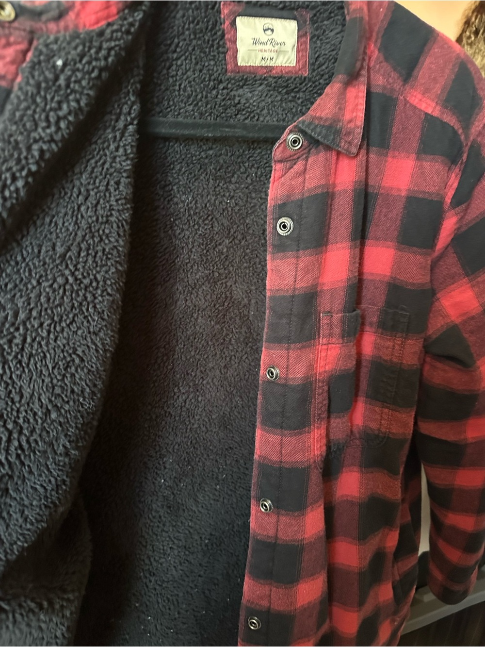 Men's Red and Black Plaid Button-Up Shirt Jacket - Picture 2 of 6